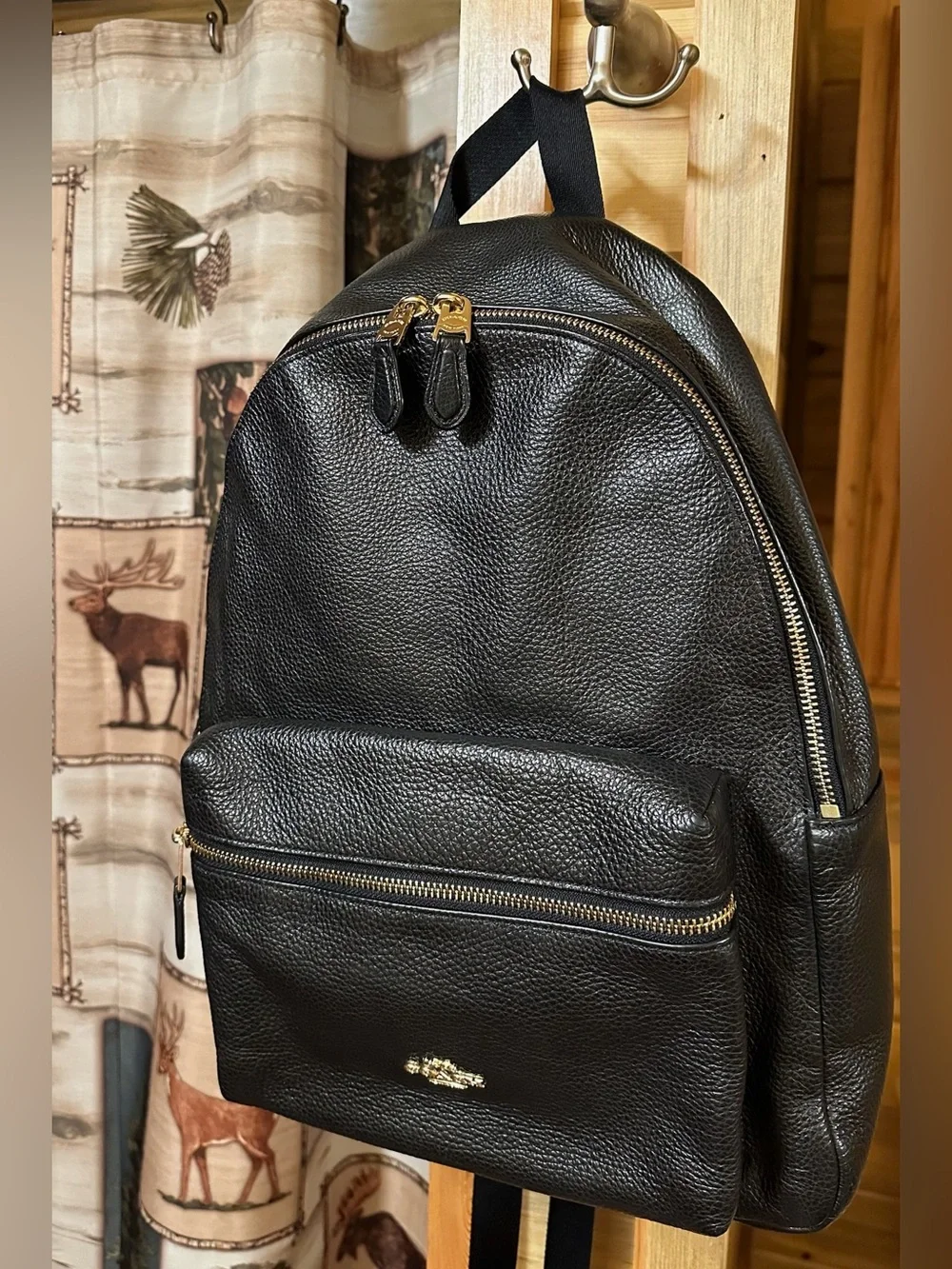 COACH Backpack Pebbled Black Leather Gold Hardware